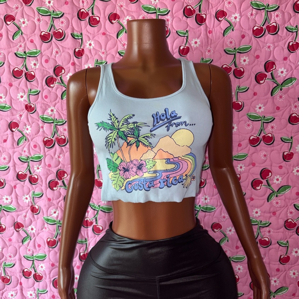 Cotton On Light Blue Tropical Graphic Tank Top